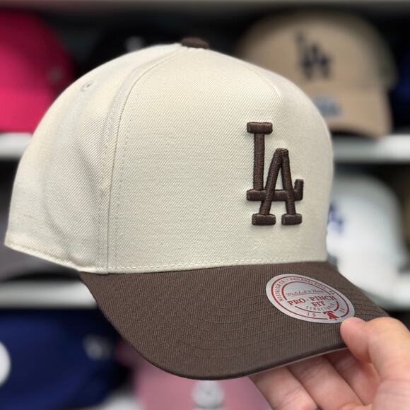 Los Angeles Dodgers A-Frame Mitchell & Ness Snapback Creme/Brown - Picture 1 of 4